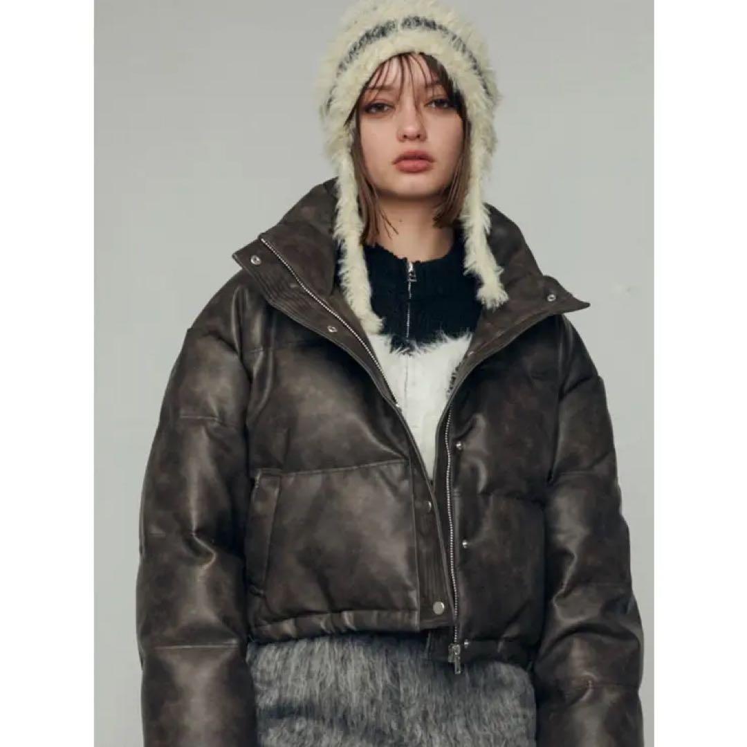 ダークブラウン ショート丈ダウンジャケット