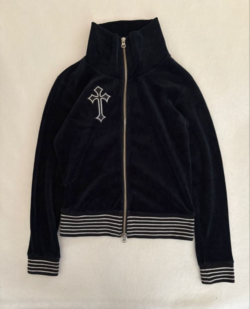 y2k ダークコア十字架銀刺繍　ベロアWジップゴシック平成　マクブリンククロス