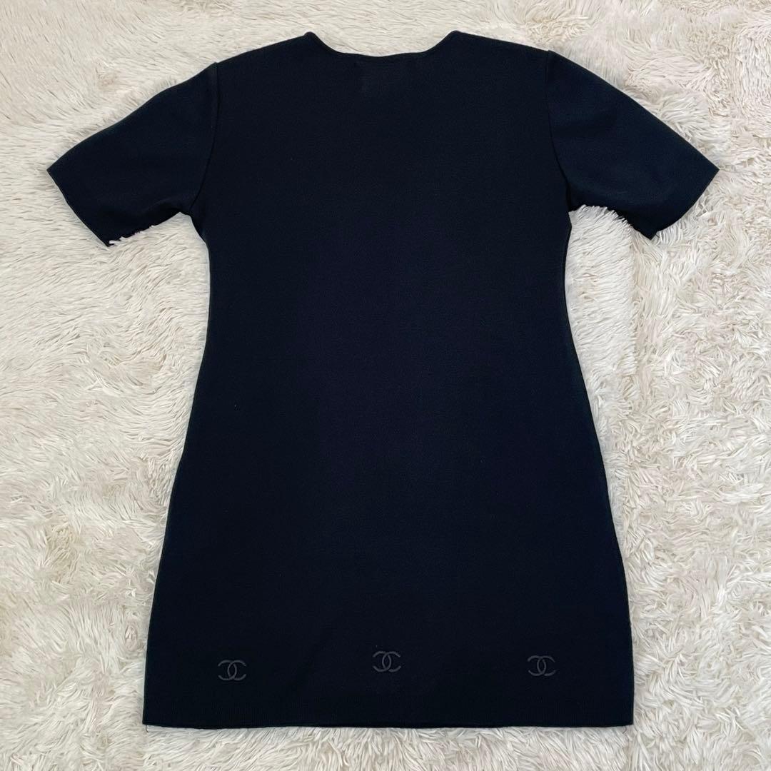 極美品 シャネル ココマーク ニット ワンピース 半袖 黒 M レディース