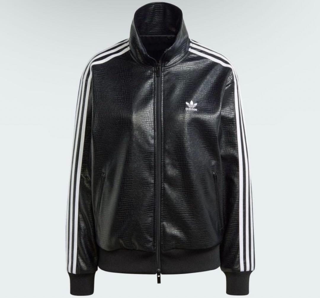 xsブラック新品adidasパイソン柄プレミアムフェイクレザートラックトップ黒