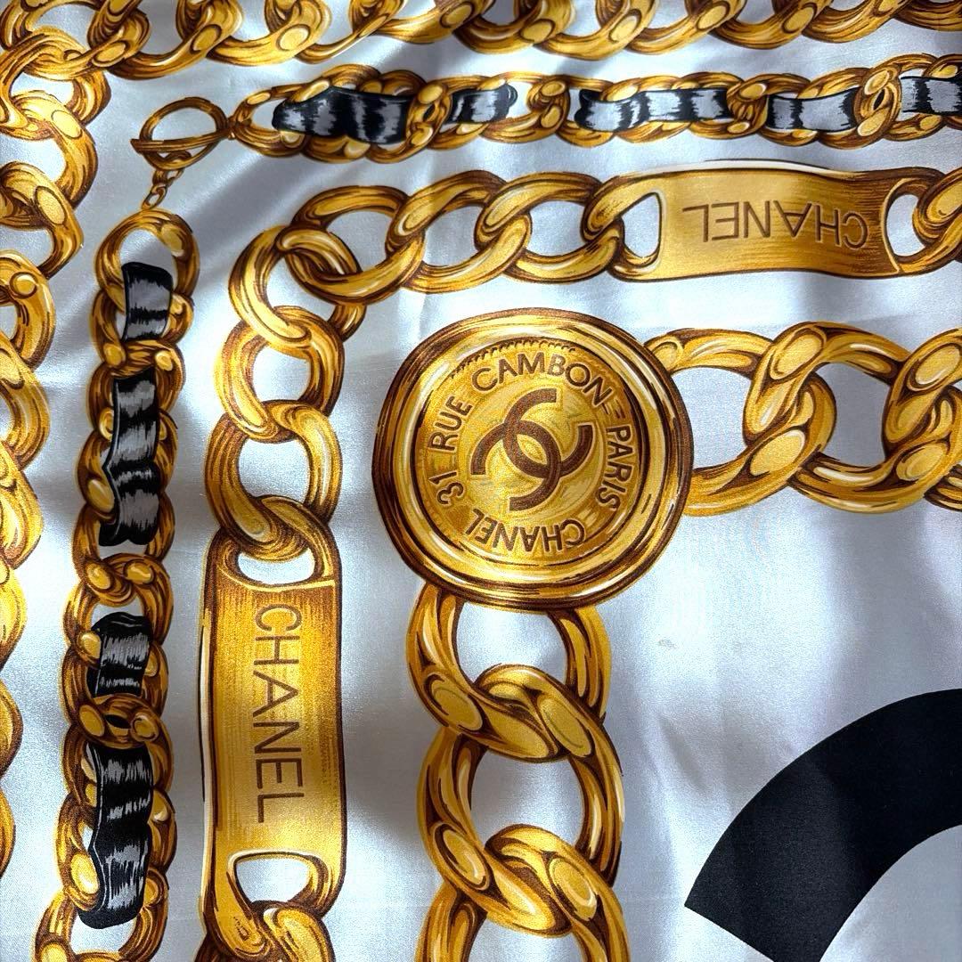 希少 CHANEL シャネル シルク チェーンモチーフココマーク スカーフ