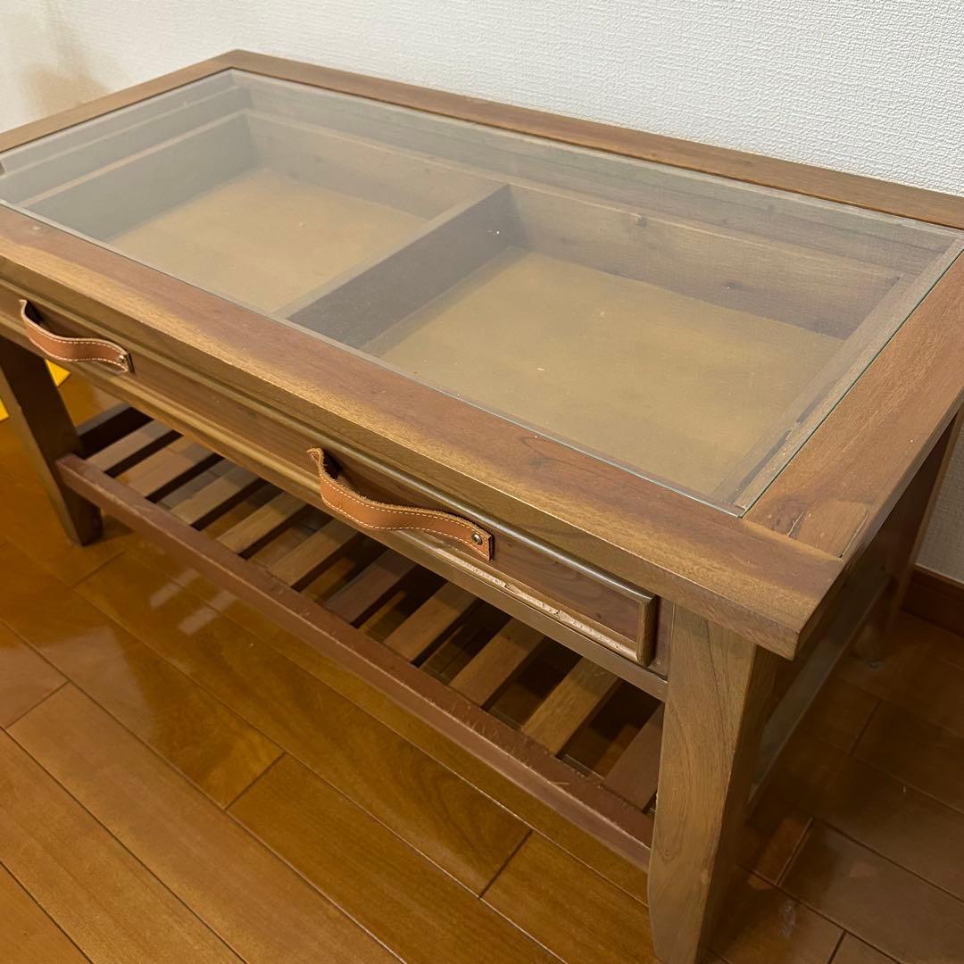 ローテーブル ガラス天板 引き出し付