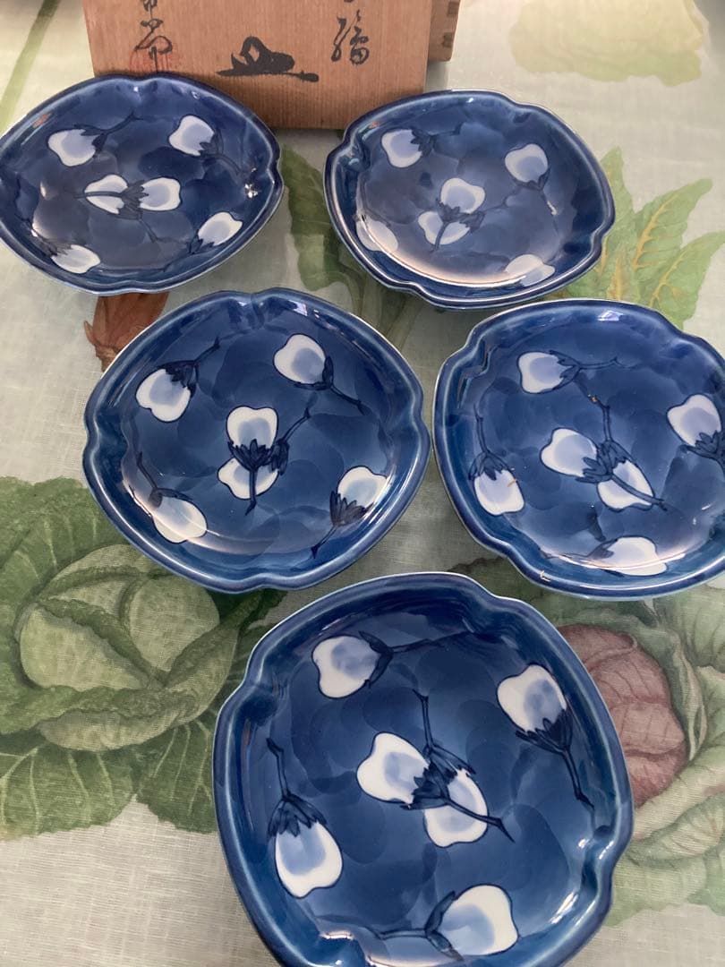 源右衞門窯　染付茄子絵銘々皿