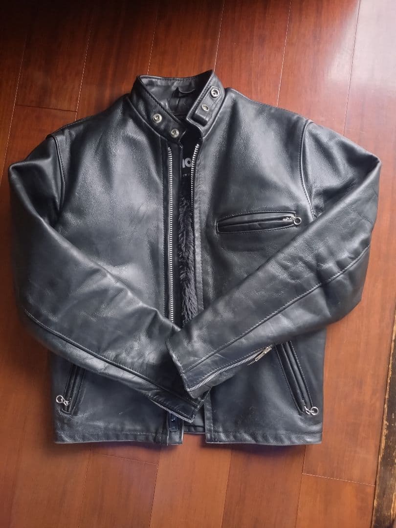 Schott黒レザーシングルライダースジャケット