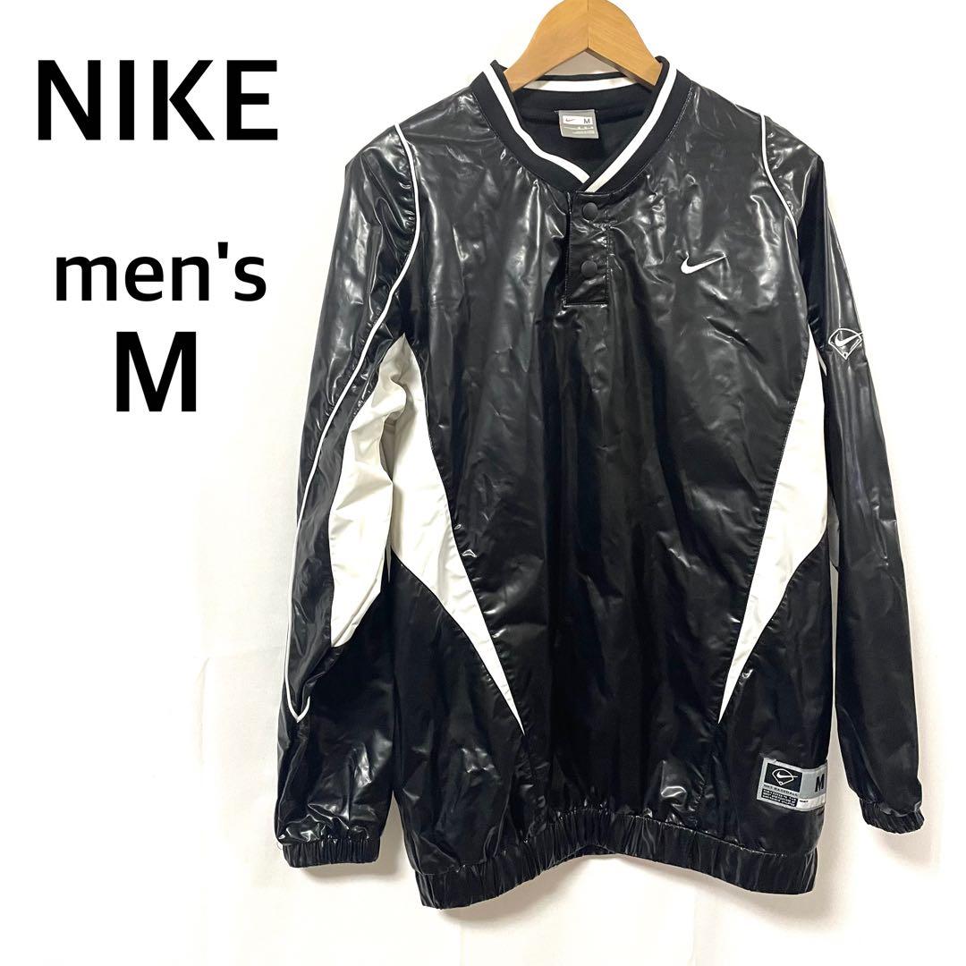 NIKE ナイロンエナメルプルオーバーシャツ 刺繍ロゴ 野球ピステ 黒 M