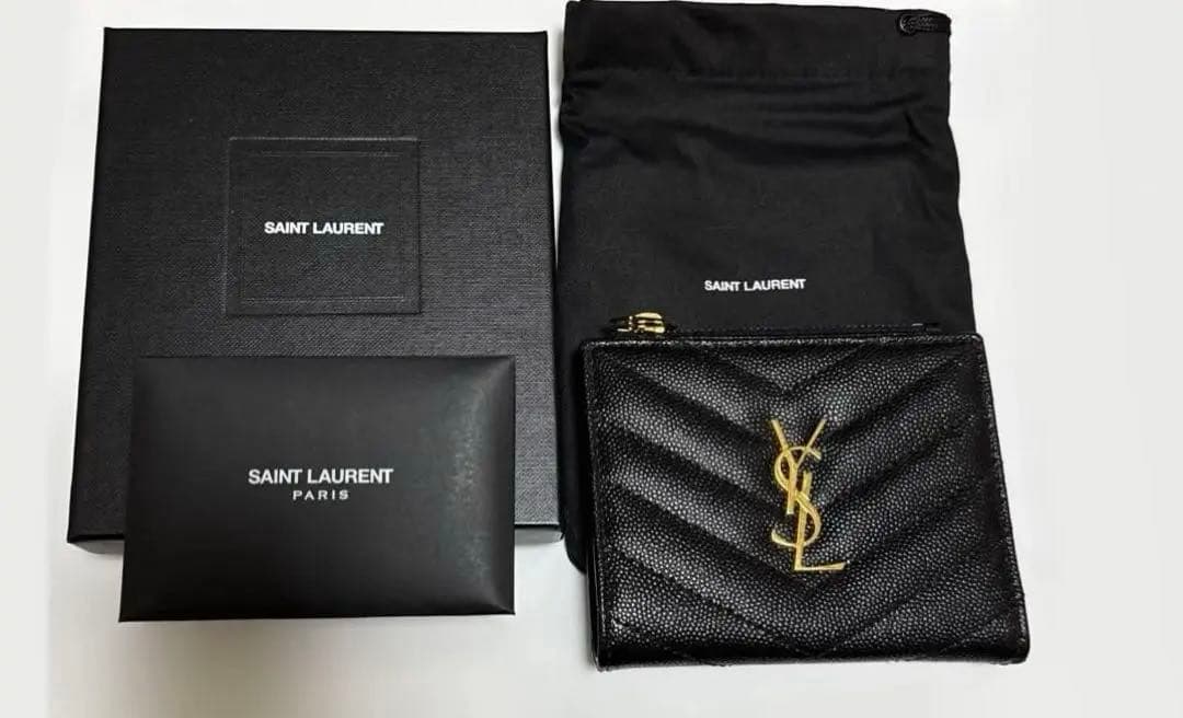 【大人気】サンローラン 財布 YSL キャビアスキン ブラック コンパクト