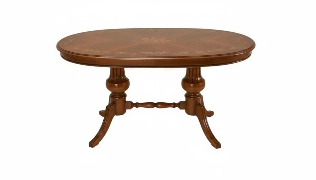 新品　イタリア製　楕円　２本足　ダイニングテーブル　象嵌入り