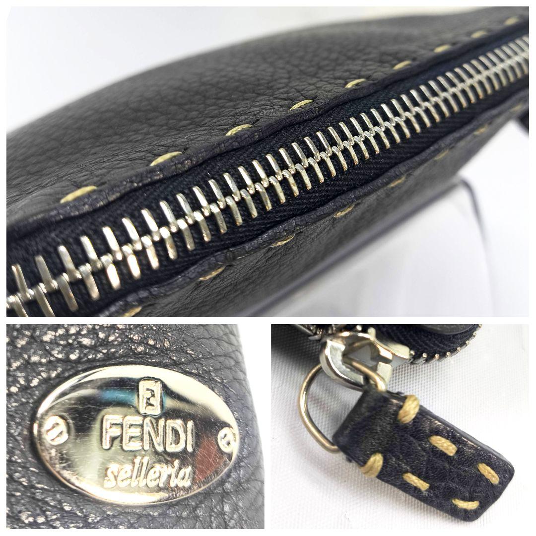 美品 フェンディ レザー ミニ ポーチ 化粧 クラッチバッグ セレリア