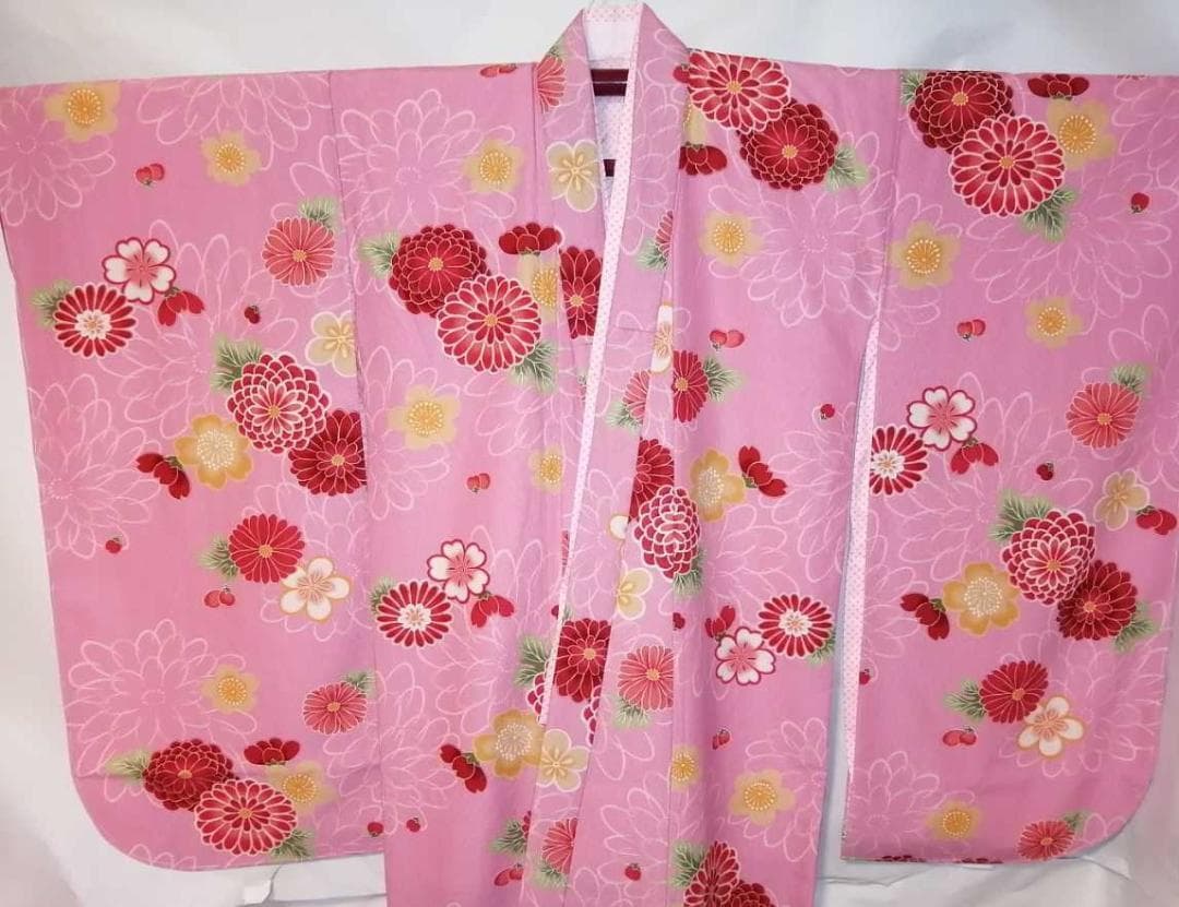 ★未使用品★古今ジュニア 七五三 7歳着物 ピンク地 桜菊柄 長襦袢付 ⑦-8