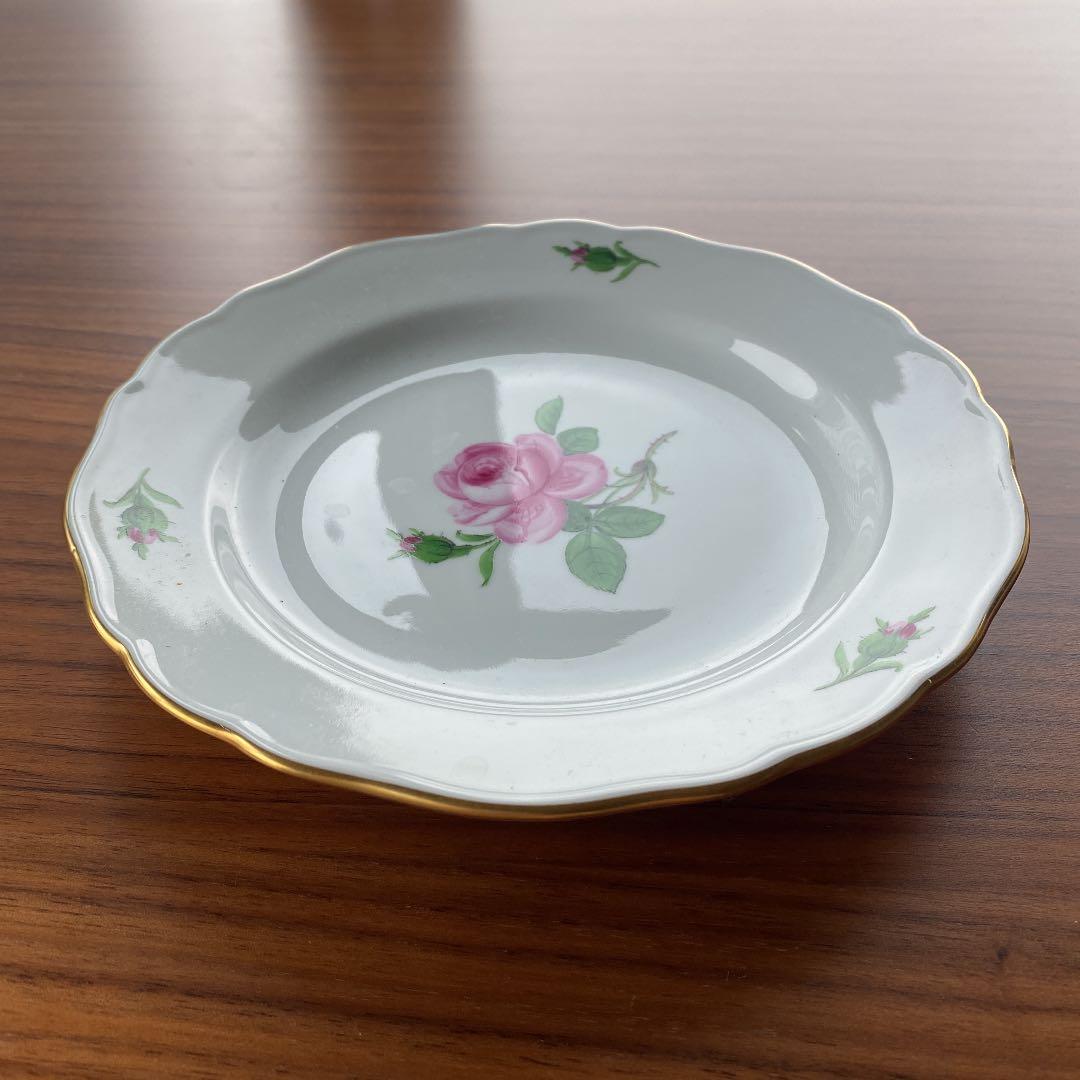 マイセン　ひとつ花　デザートプレート　ピンクローズ　1枚