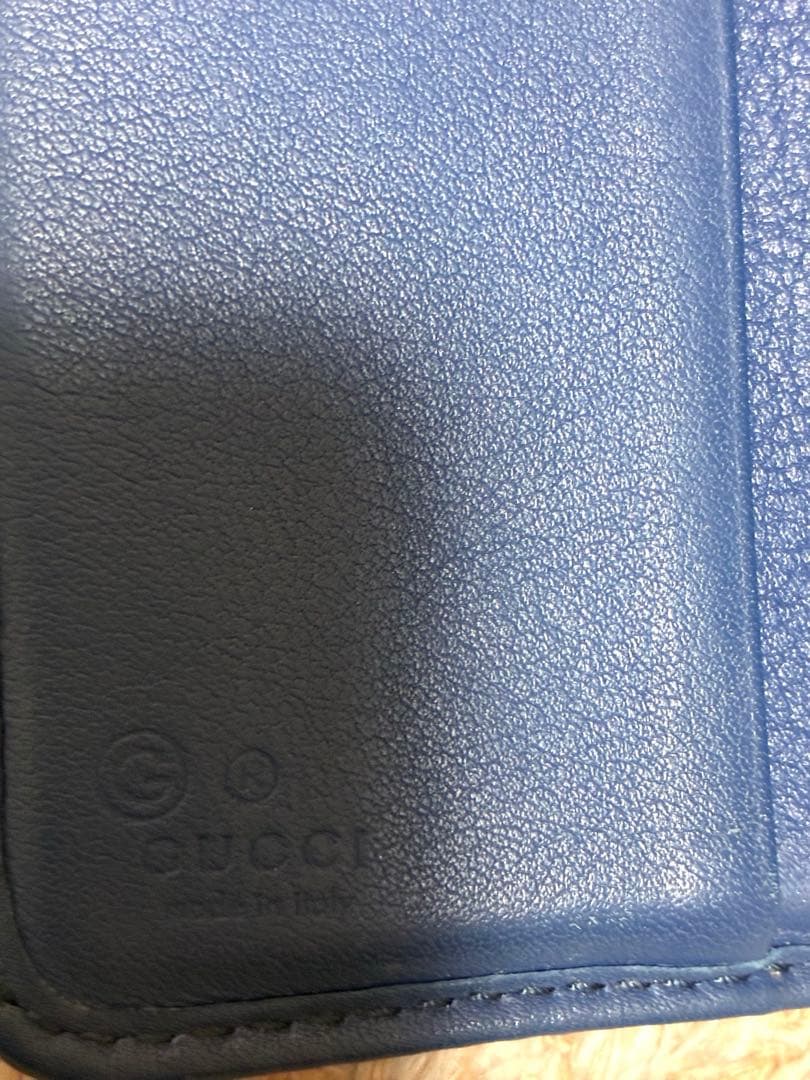 グッチ　折り財布　マイクロシマ　 gg ラウンドジップ レザー　ネイビー