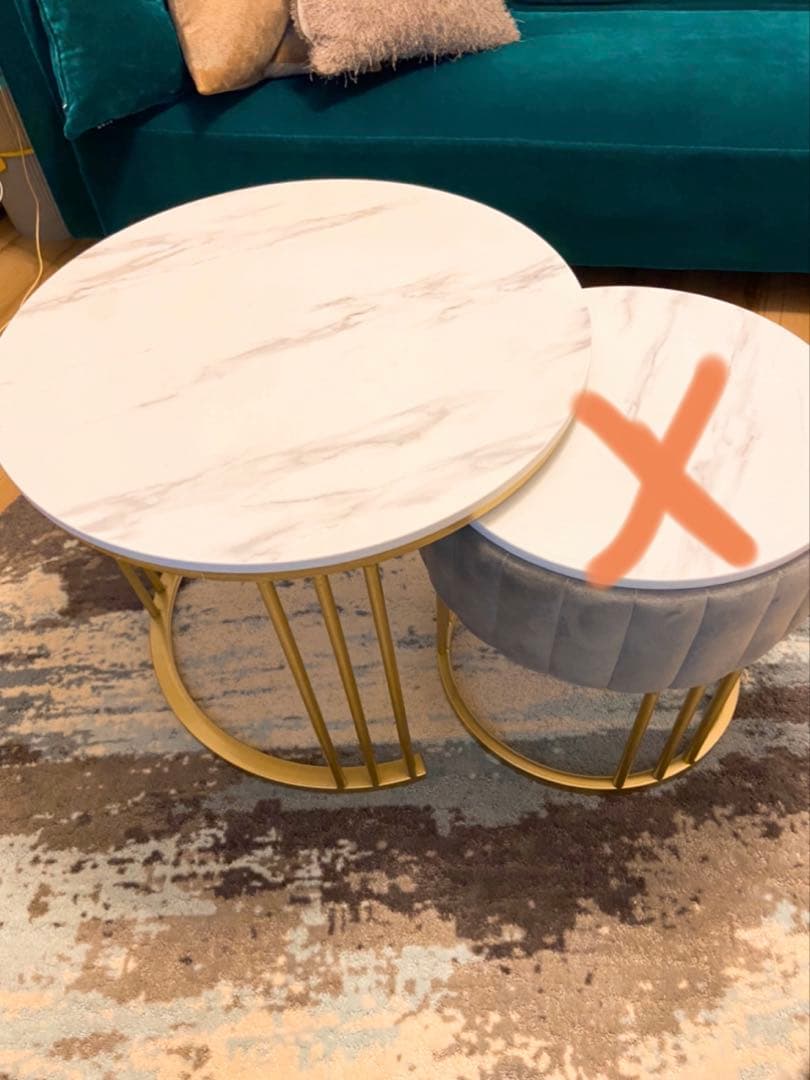 大理石テーブル　引き出しテーブル