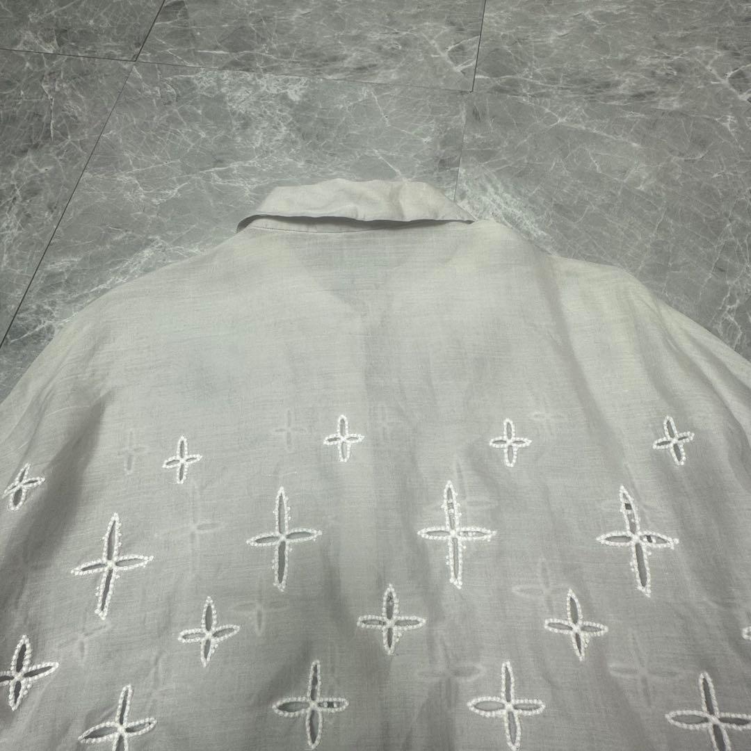 ミナペルホネン♡リネンブラウス　総柄刺繍　wild star グレー　丸襟　38