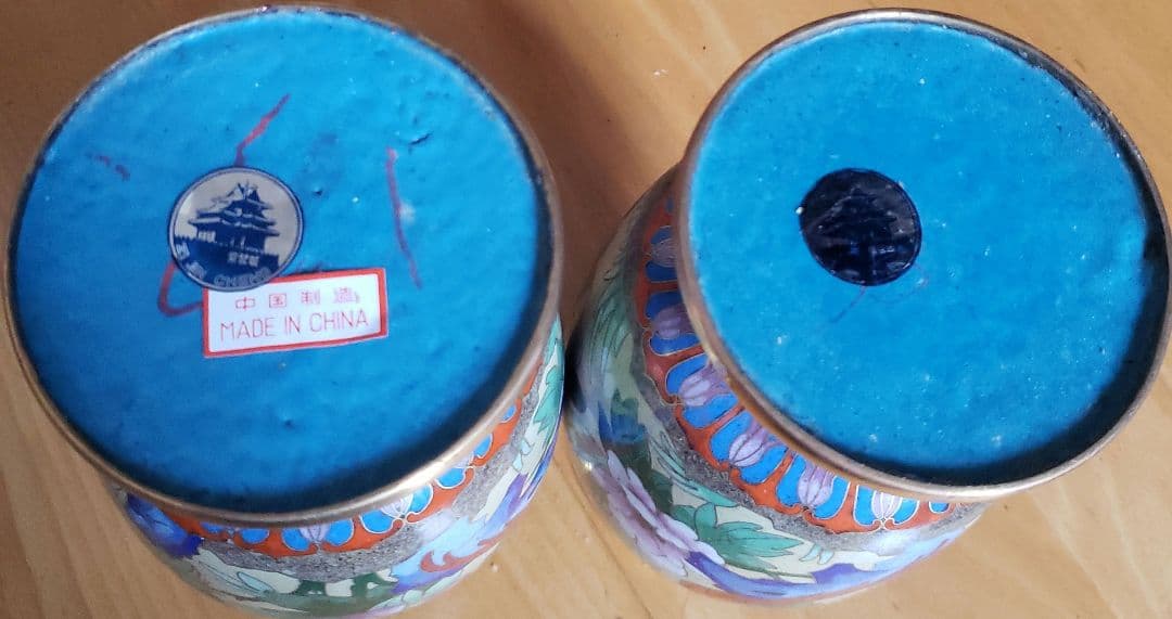 中国 七宝焼 骨董 花瓶一対