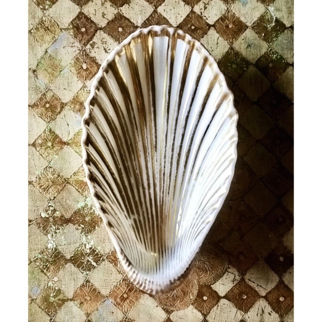 19世紀 金の貝と大きなラヴィエb パリ窯 プレート シェル アンティーク
