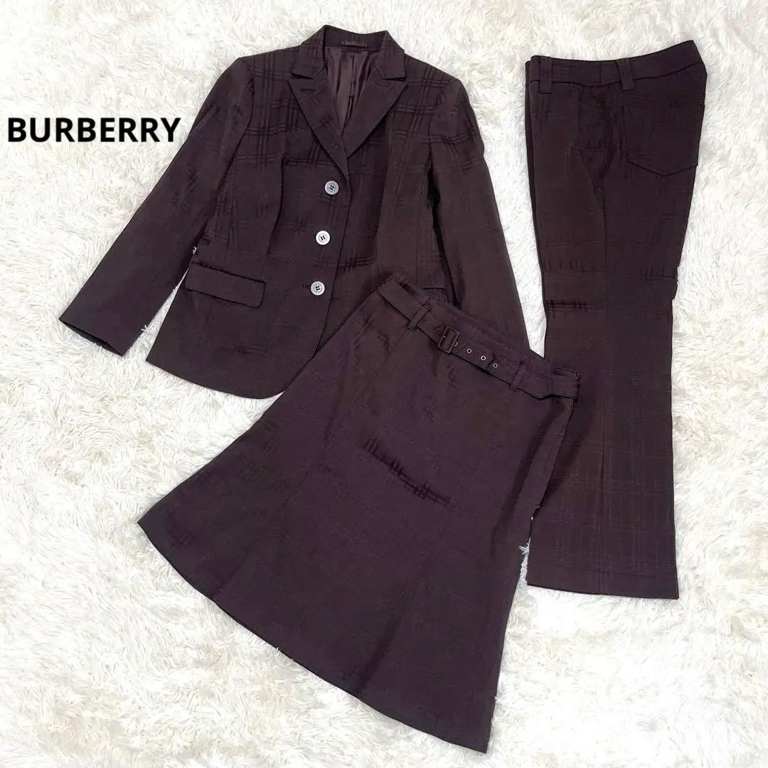 バーバリーロンドン 3ピース シャドーチェック パンツ スカート　ジャケット　茶