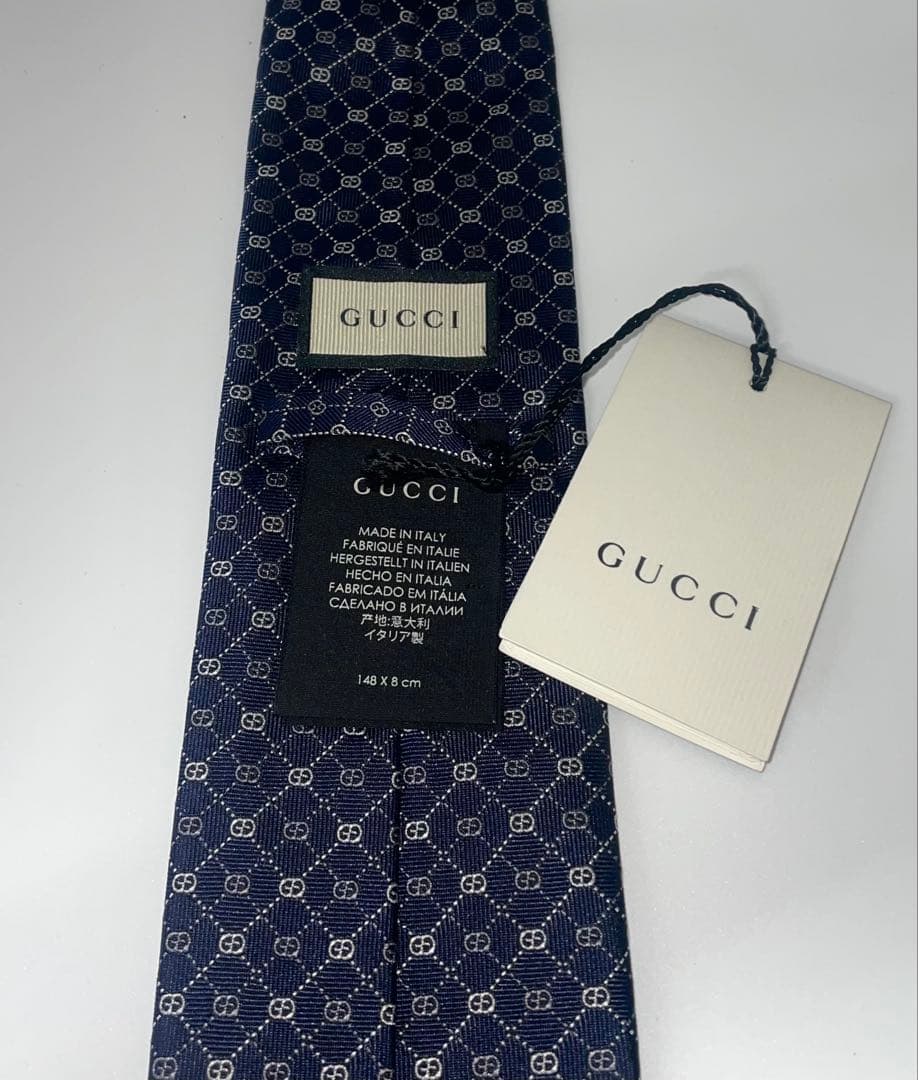 新品 グッチ ネクタイ ハイブランド GG 総柄 ネイビー