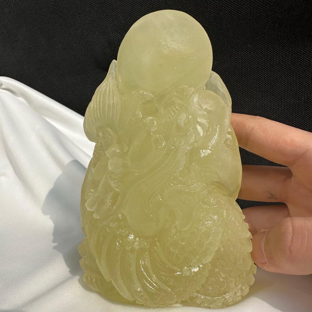 天然石シトリンの龍　置物　彫り物D.85