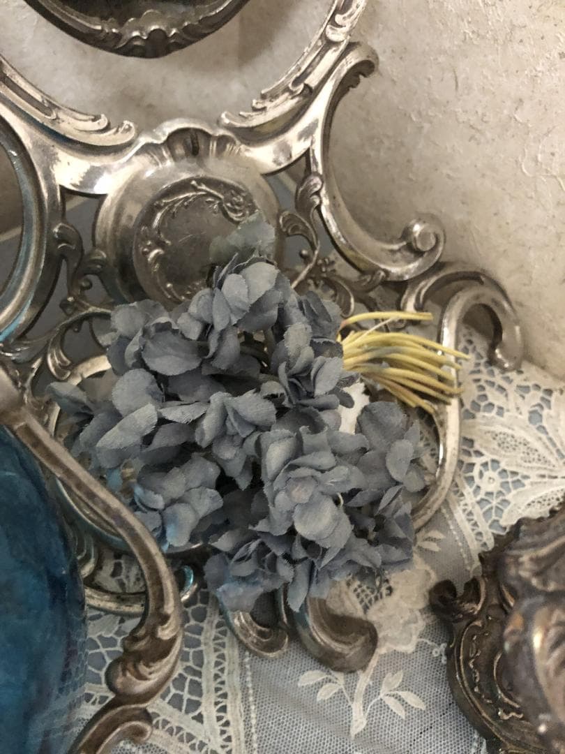 フランス　アンティーク コサージュ ブルーグレイ