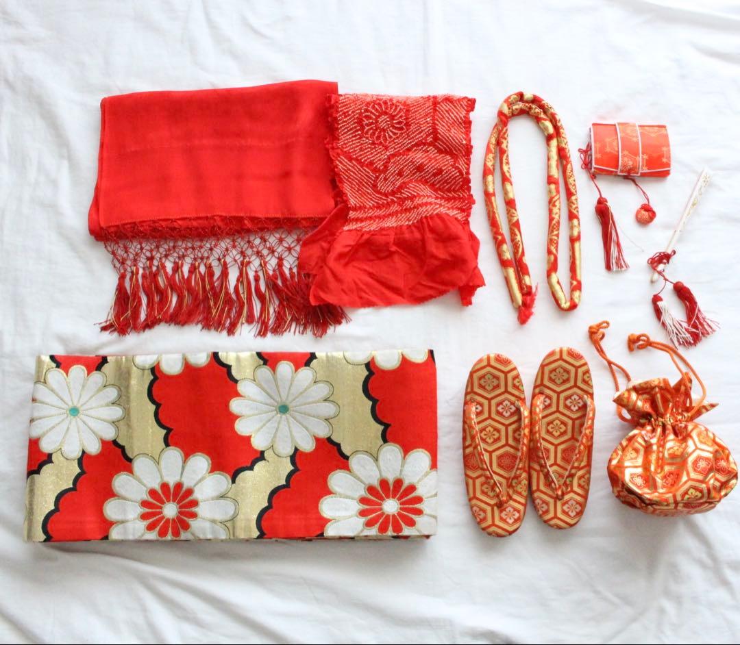 七五三 ひなまつり 5歳 7歳 女の子 子供 アンティーク 着物 帯 セット