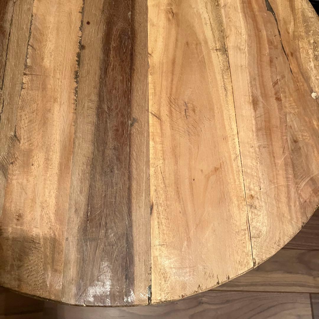 古材とアイアンのコーヒーテーブル ヴィンテージ風サイドテーブル 丸円型60cm