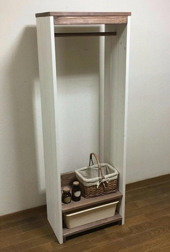 【サイズオーダー可】【引取可能】スリムなハンガーラック 収納ケース大1個付