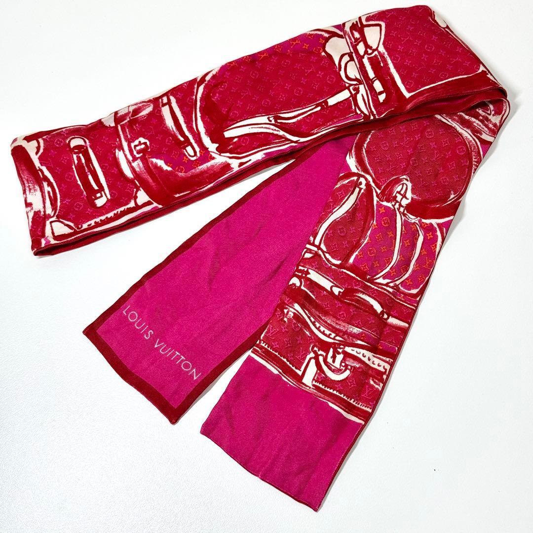 ルイヴィトン バンドー トランク スカーフ レッド ピンク モノグラム ロゴ