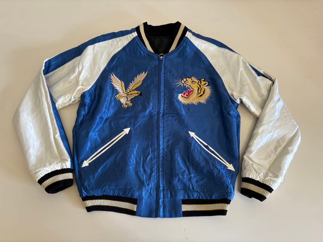 テーラー東洋　スーベニアジャケット　ホワイトタイガーxゴールドドラゴンサイズXL