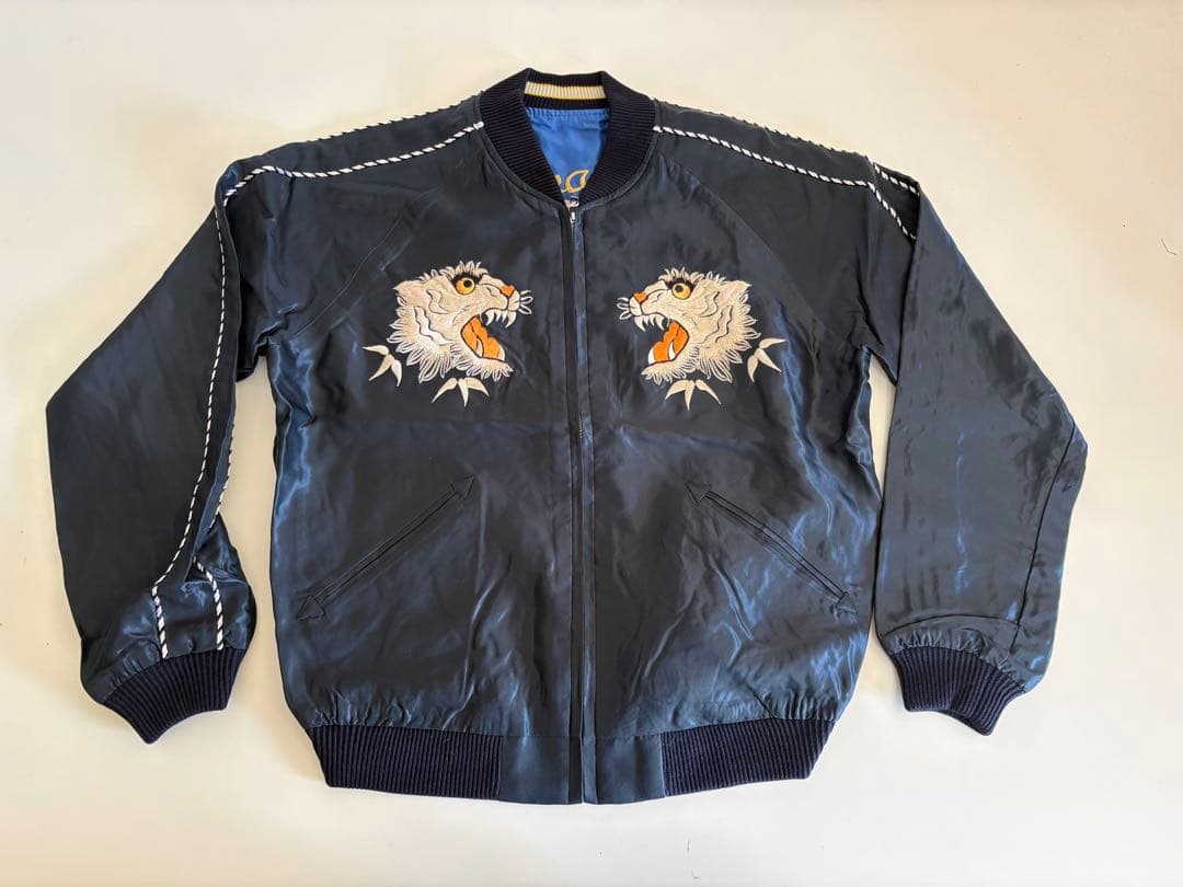 テーラー東洋　スーベニアジャケット　ホワイトタイガーxゴールドドラゴンサイズXL