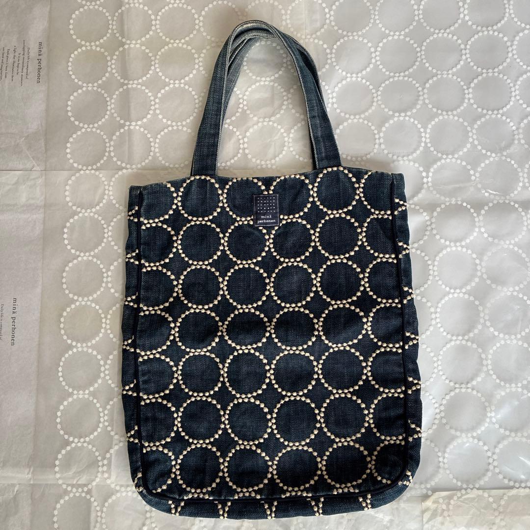 ミナペルホネン デニムタンバリン　縦長トート　beams別注　難あり