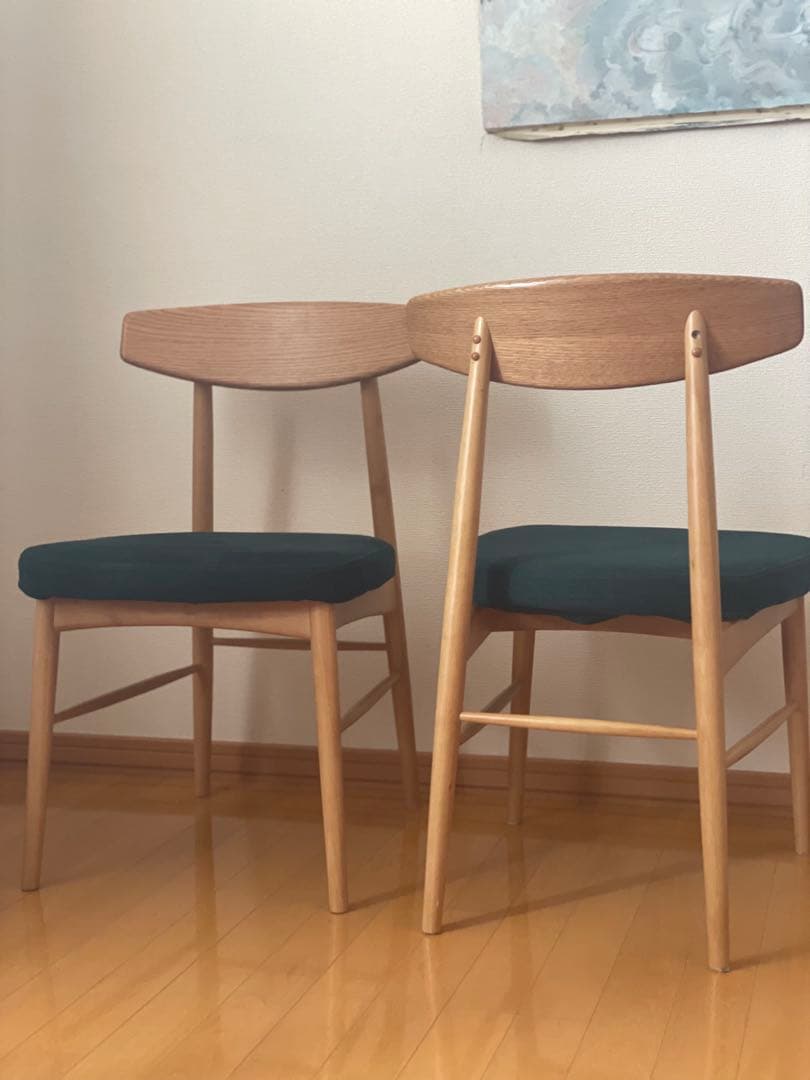 【きんたろう】　ダイニングチェア ダークグリーン 2脚セット