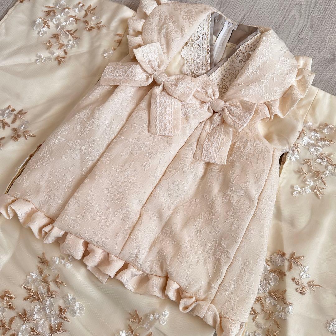 キャサリンコテージ　被布　七五三 3歳　レース刺繍　着物　白　生成　ベージュ