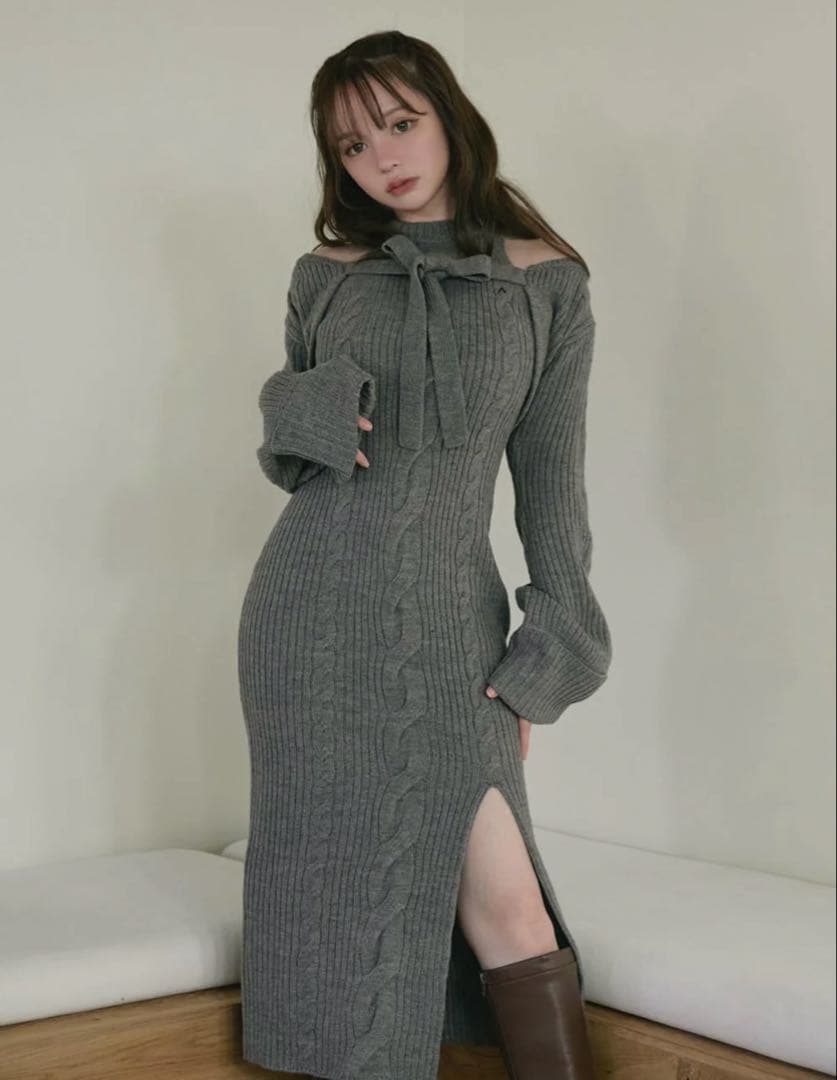 Carmen knit set dress グレー
