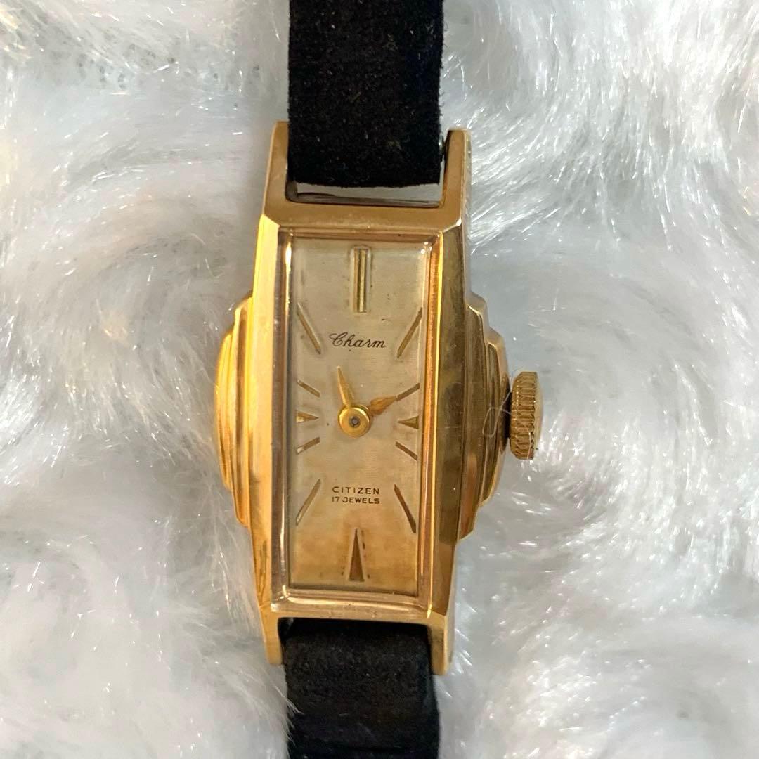 シチズン チャーム K14金無垢 17石 レディース 手巻き 腕時計
