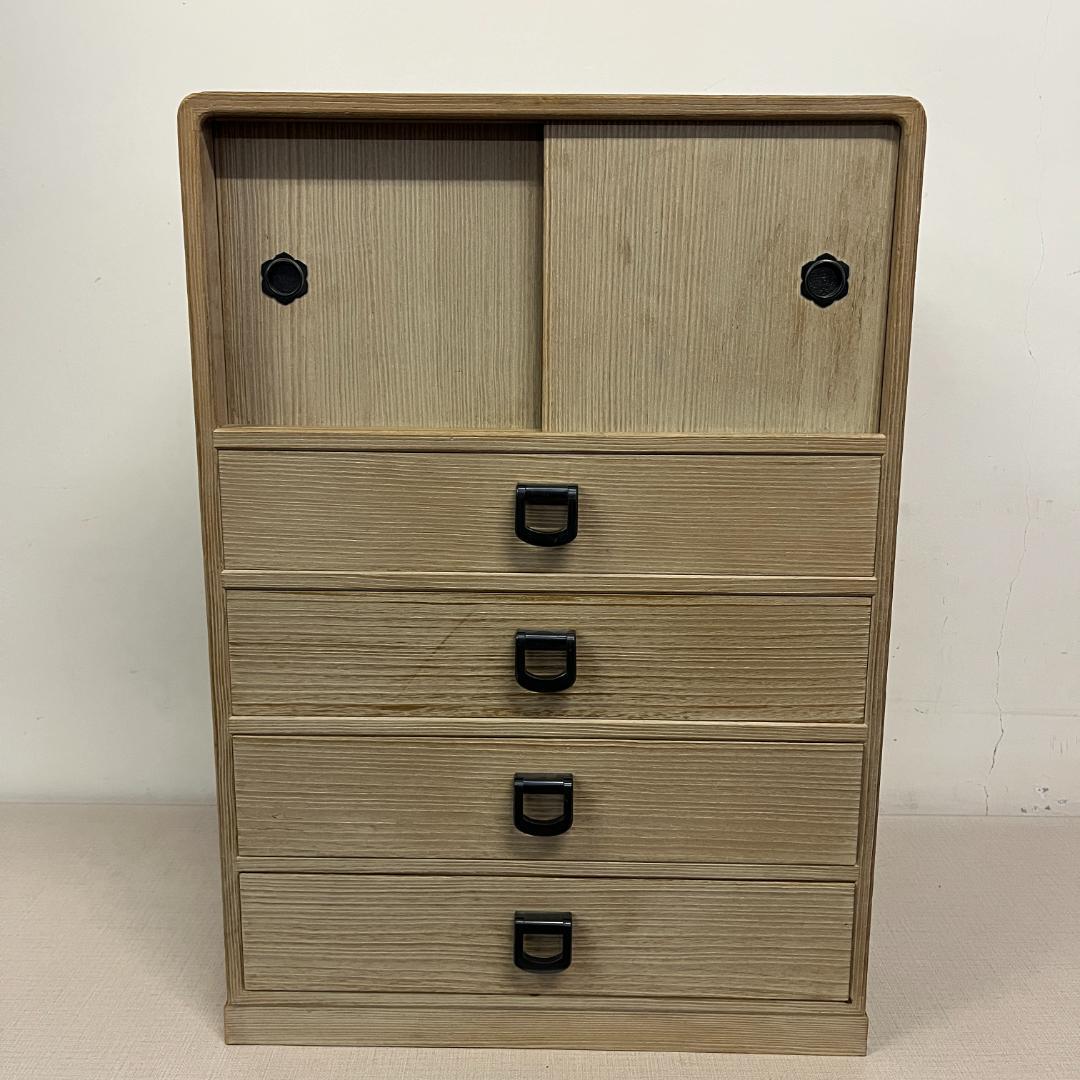 26 和風 小箪笥 4段 総桐たんす 上部引き戸 木製 小引出し 高さ62cm