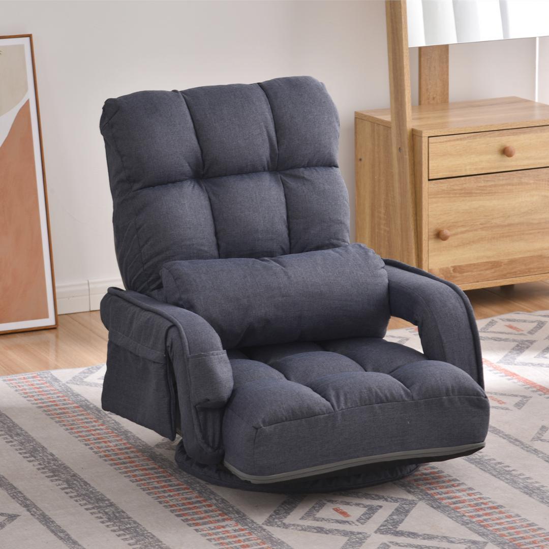 【ブルーグレ】回転式座椅子 肘掛け ハイバック 座いす リクライニング 1人掛