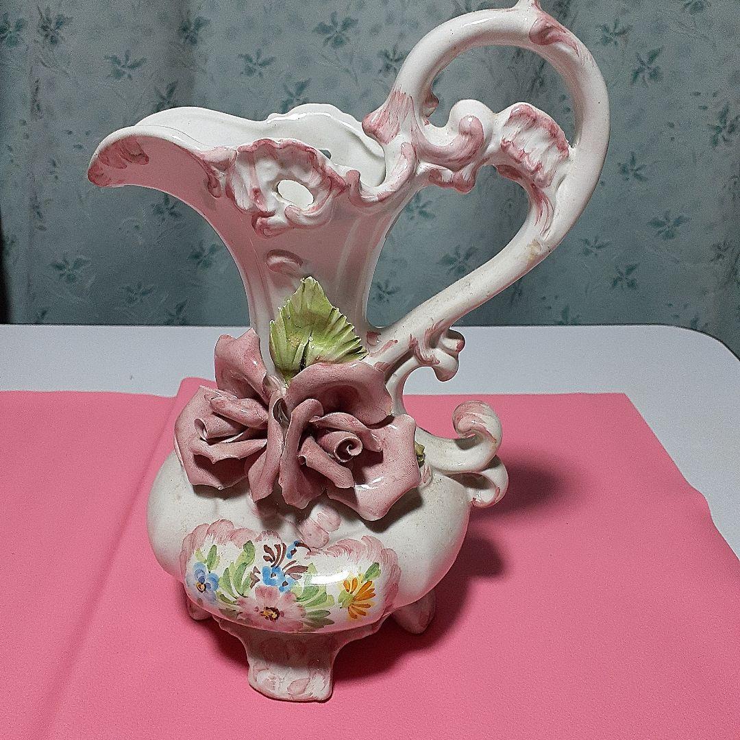 メードイン　イタリア　ピンク薔薇　美品　作家　手作り花瓶　マリーアントワネット