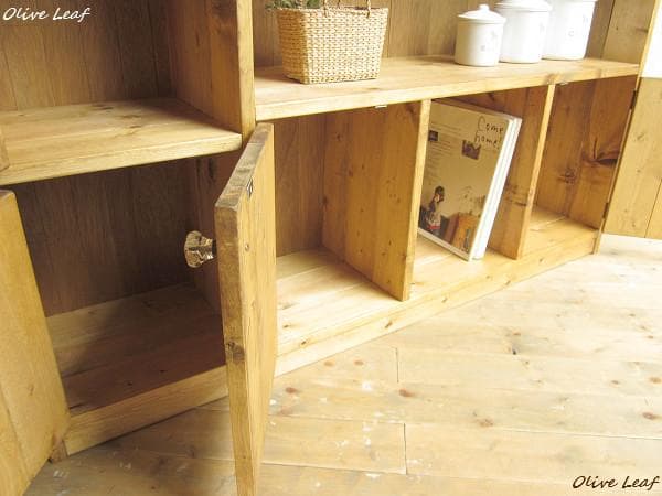 サイズデザインオーダー可ワイドロータイプ4扉キャビネットナチュラルブラウン受注製