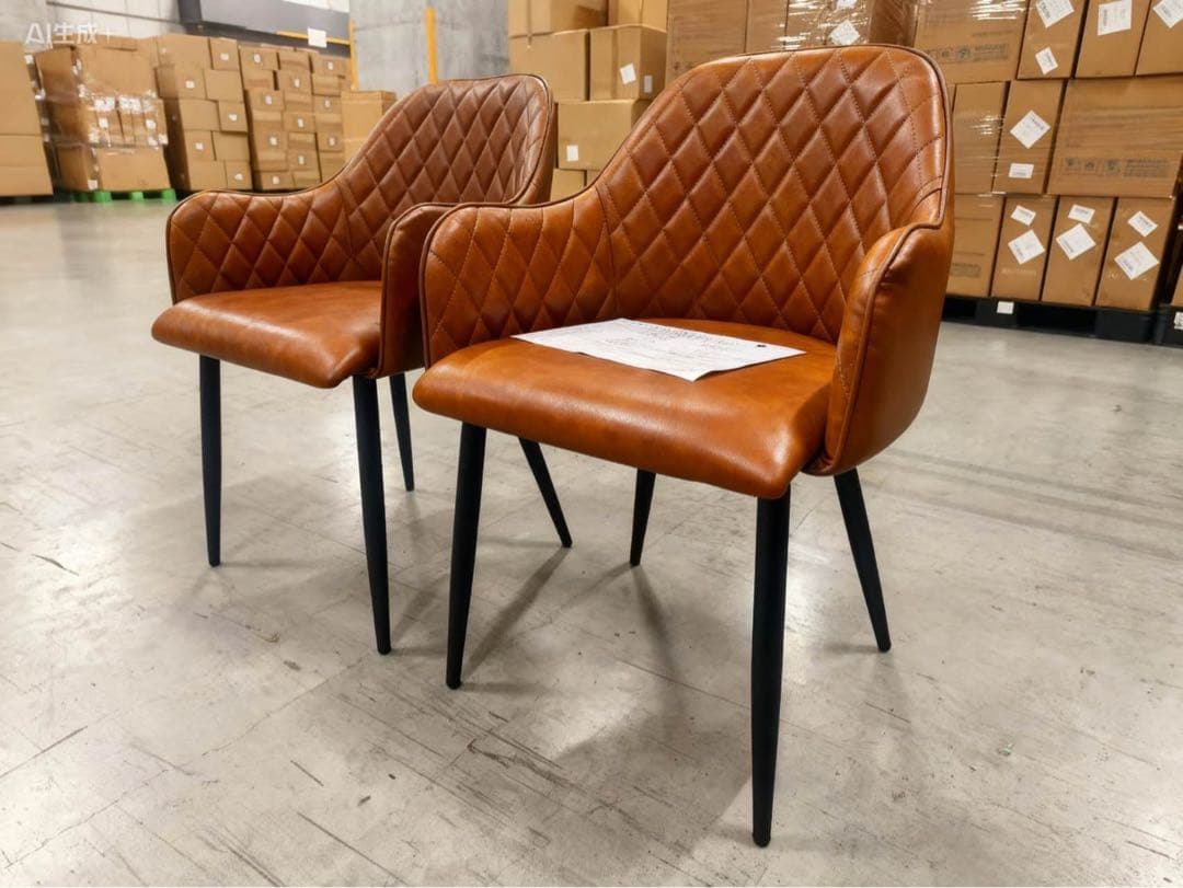 高級感レザーファブリックダイニングチェアブラウン2脚セット北欧風おしゃれ