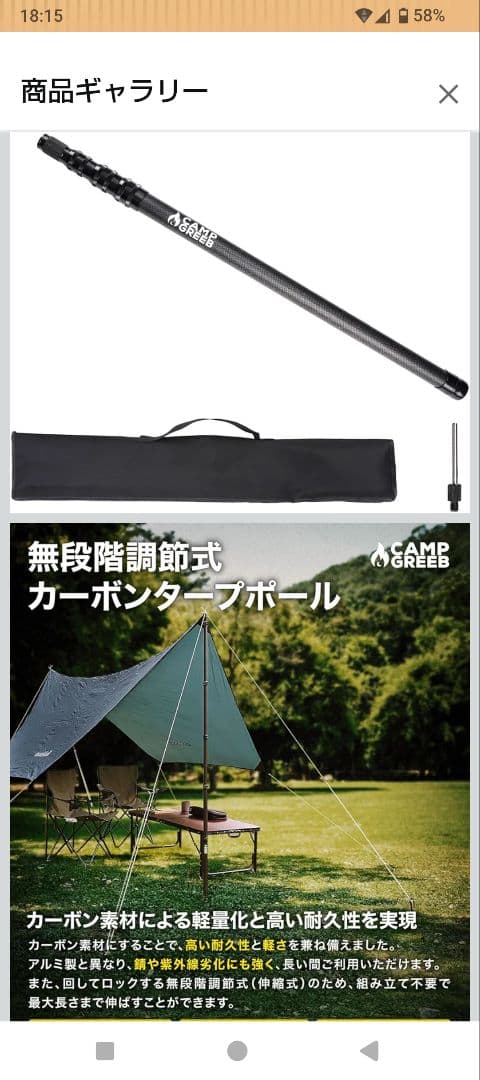 CAMP GREEB カーボンタープポール 240 4本セット