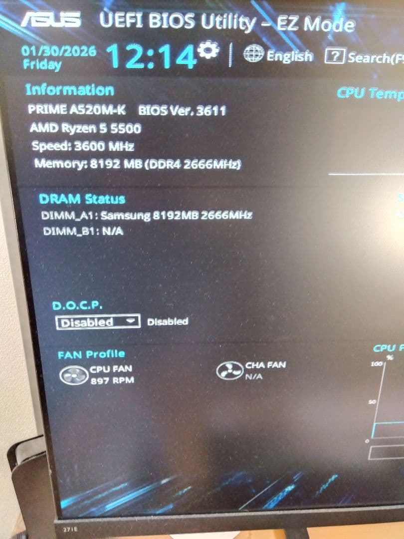 ASUS A520M-K＋Ryzen5500 箱ク−ラ−付 動作確認済み