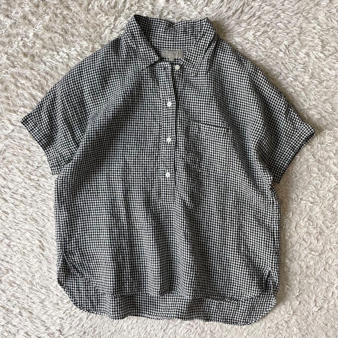 マーガレットハウエル 美品 リネンプルシャツ 2 ギンガムチェック