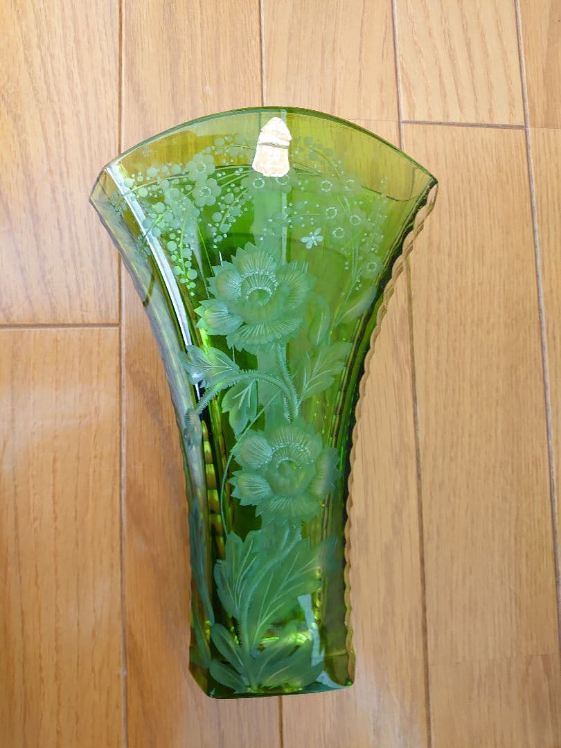 マイセン クリスタル フラワーベース 花瓶　グリーン　緑被せ