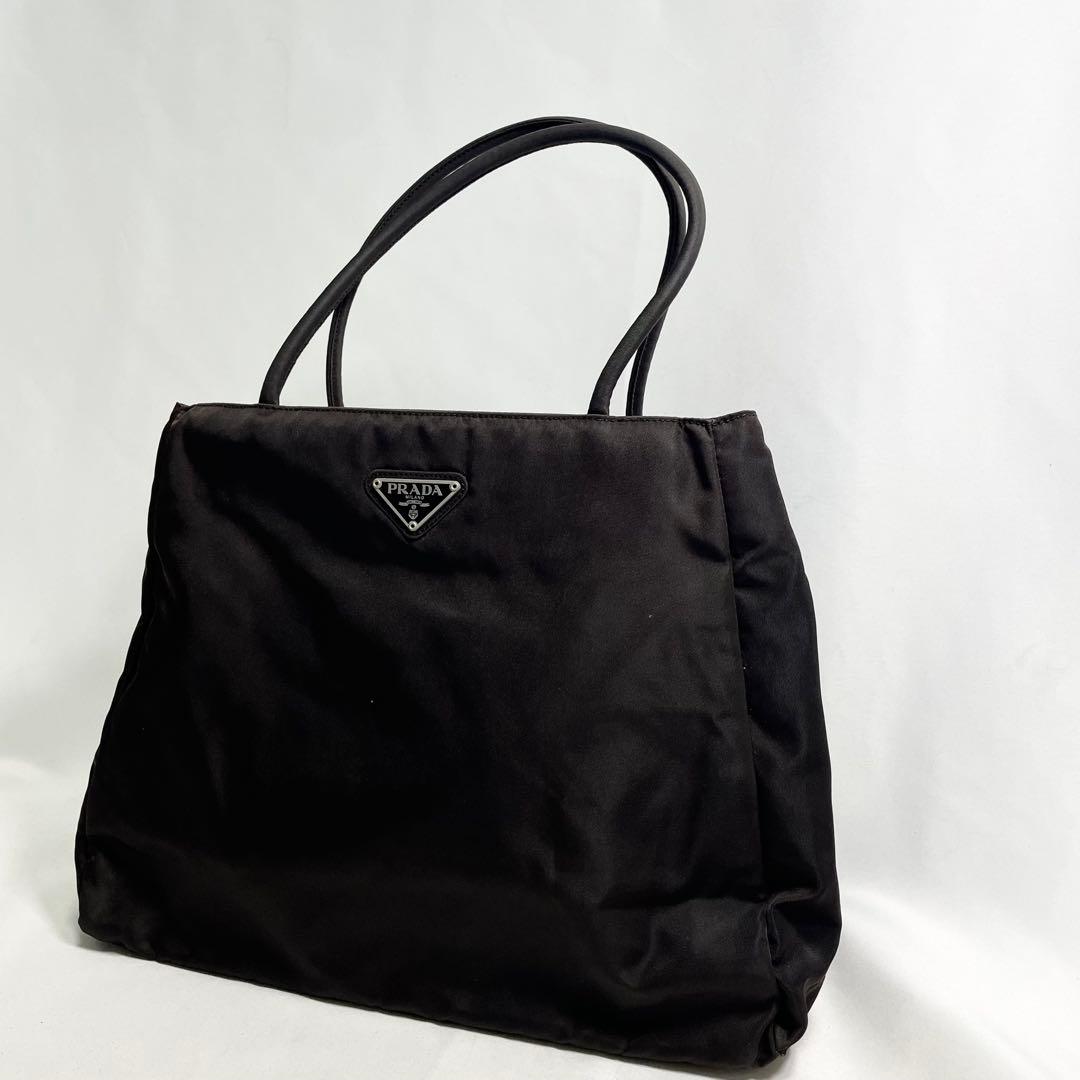 プラダ トートバッグ ハンドバッグ ナイロン 三角ロゴ 金具 肩掛け 大容量 茶