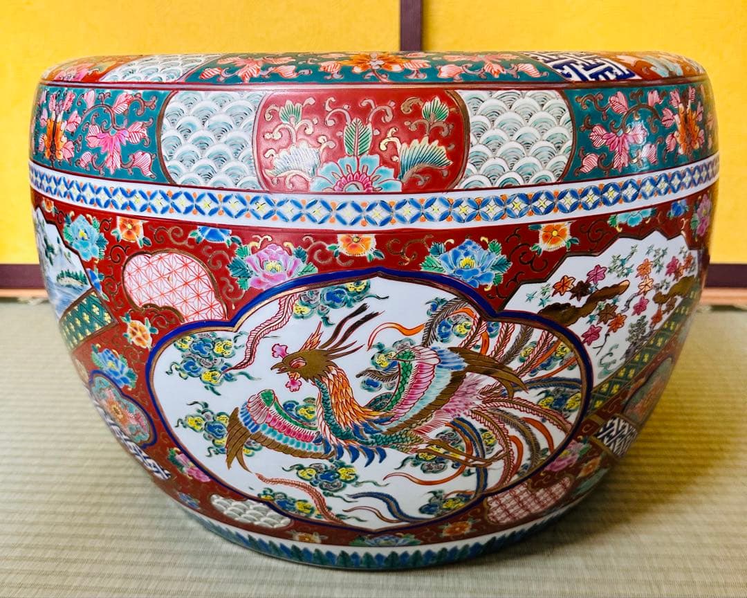 【極美品】龍と鳳凰 大型陶器火鉢　縁起物　美術品級