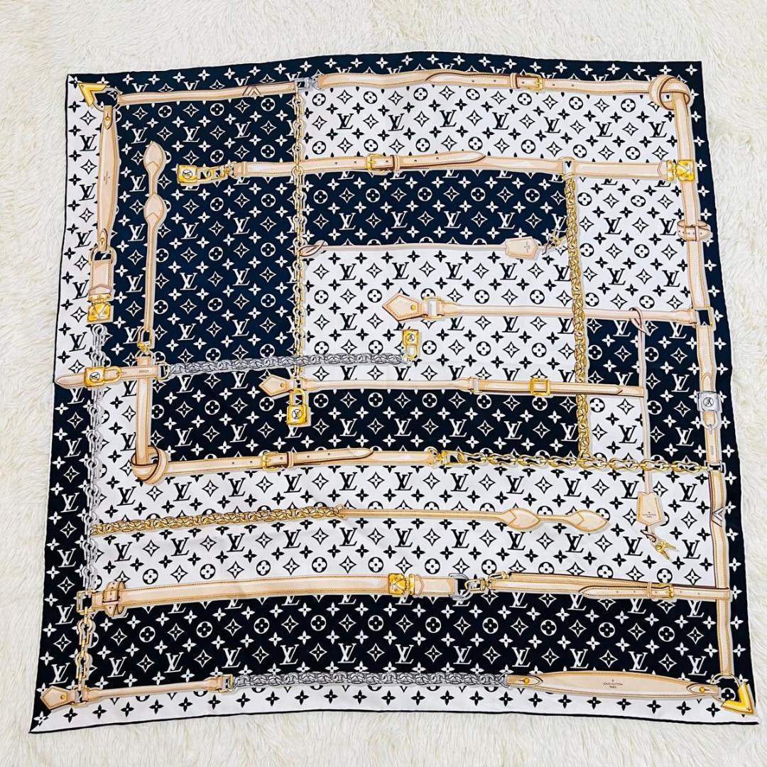 ルイヴィトン カレ　モノグラム　コンフィデンシャル スカーフ ブラック　ホワイト