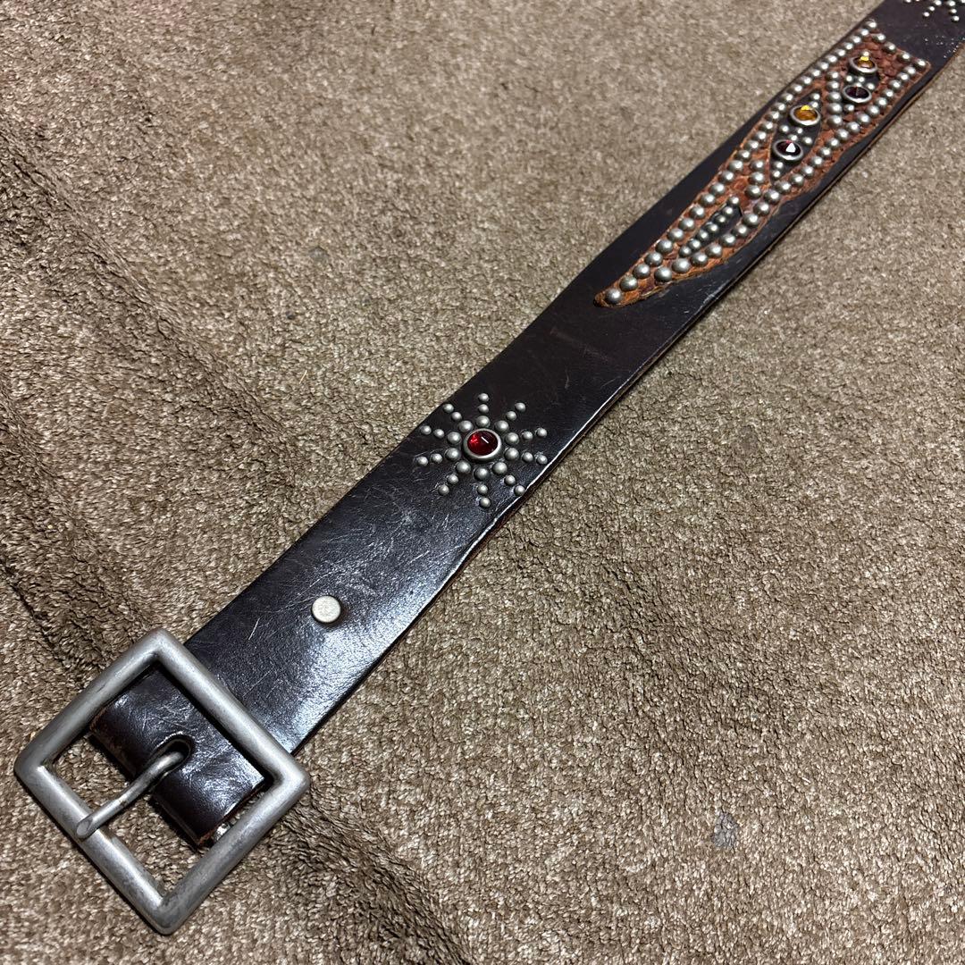 34inch HTC ウイング レザー スタッズベルト　茶芯　ブラック