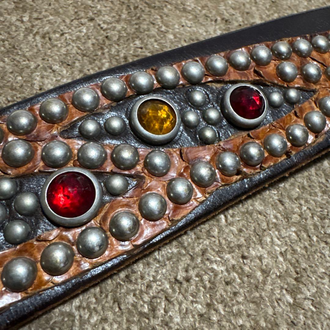 34inch HTC ウイング レザー スタッズベルト　茶芯　ブラック