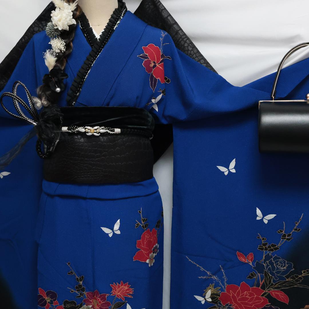 美品◆人気の青！◆ 振袖6点セット ◆フルセット正絹ギャル前撮り成人式55Ac