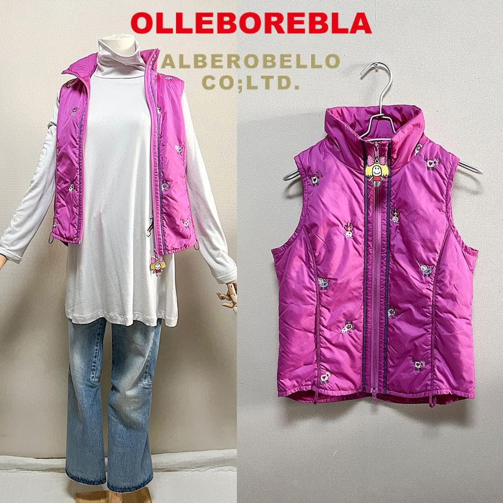 OLLEBOREBLA アルベロベロ ぶたさん刺繍 ダウンベスト チャーム付き